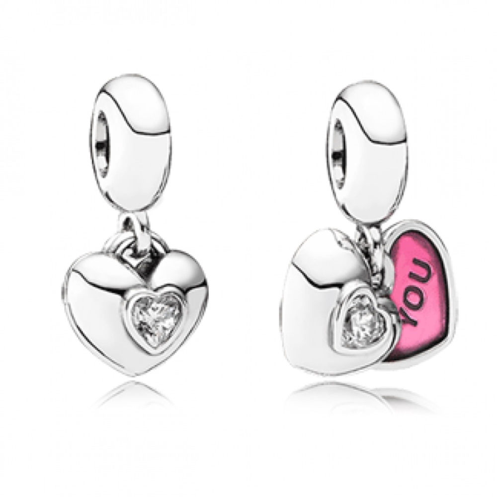 PANDORA You & Me Two Part Dangle Charm CZ Fuchsia